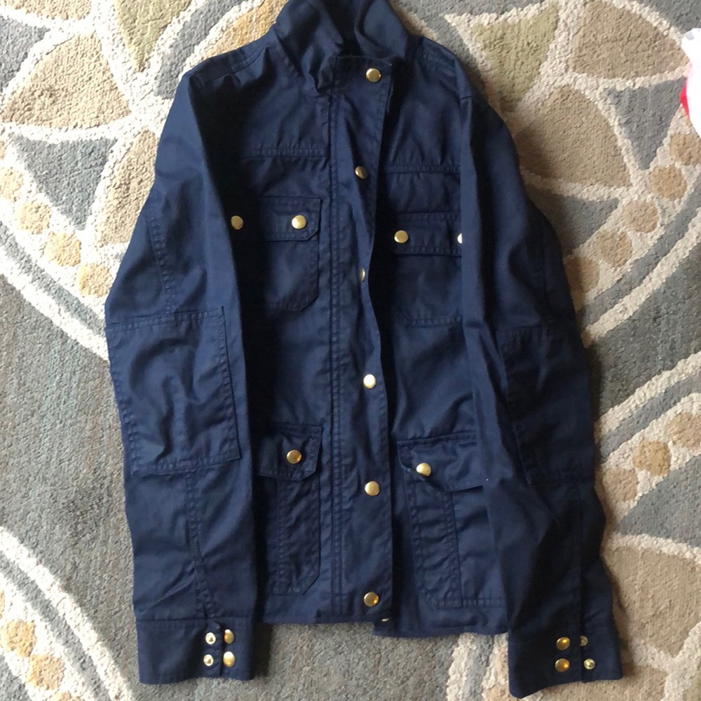 J. Crew Navy Utility Jacket with Gold Accents